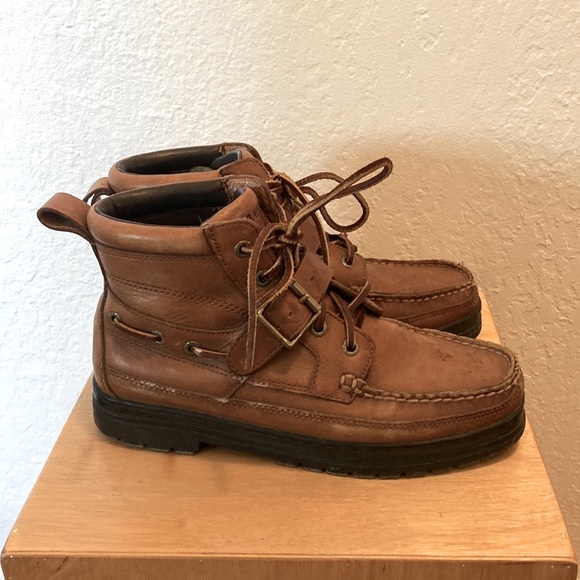 Genuine Brown Leather Ralph Lauren Polo Sport Boots - Picture 2 of 8